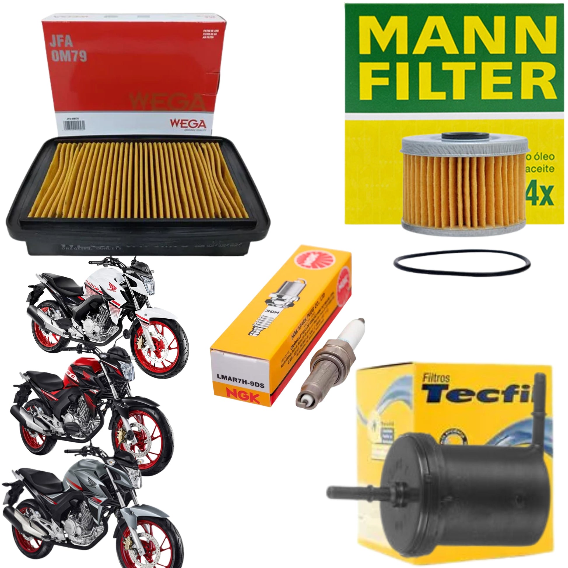 Kit Filtro Óleo + Ar + Comb + Vela CB250F Twister 2016 a 2022 - NGK / Wega - (1)