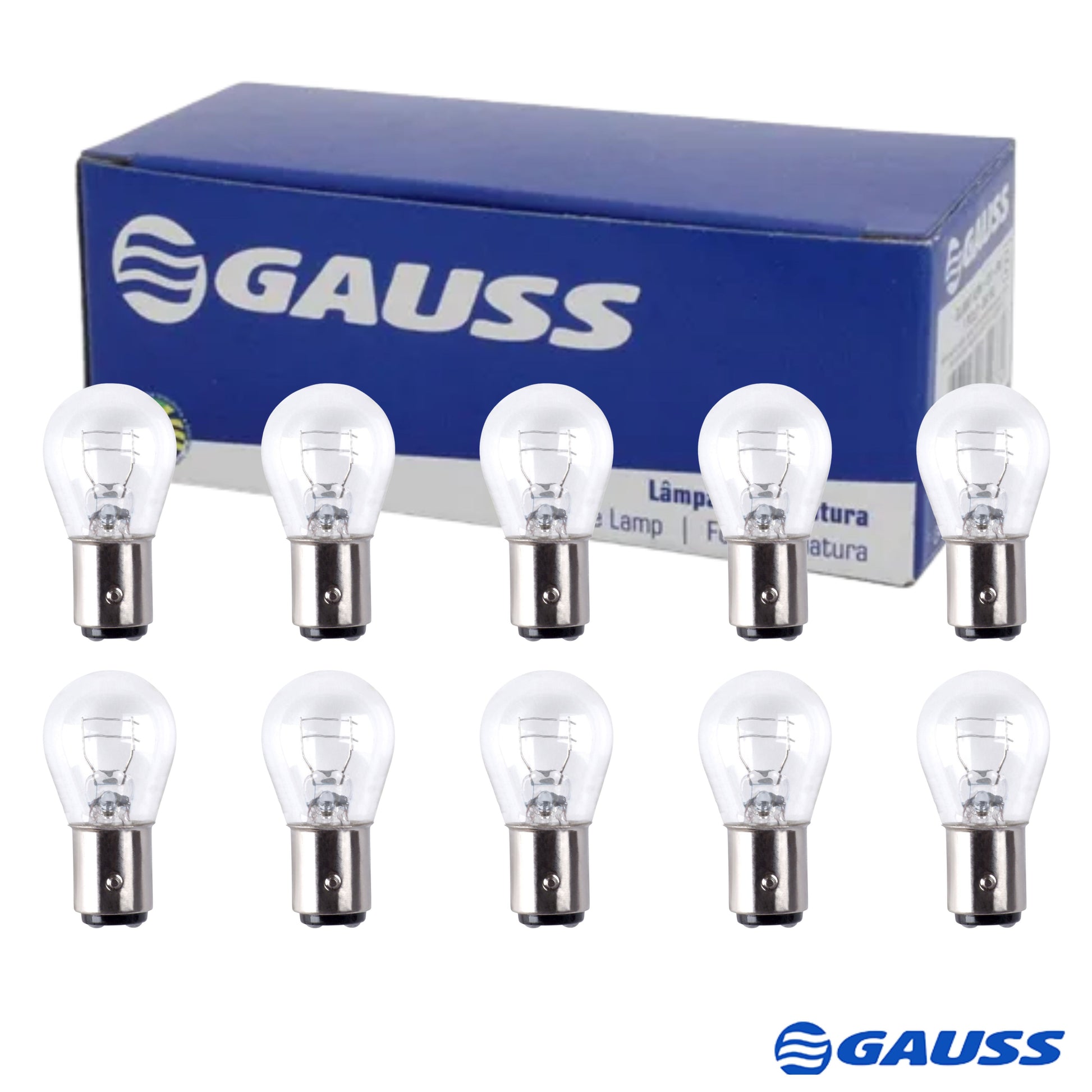 Kit 10 Lâmpadas 2 Pólos 12V 21/5W BAY15D Lanterna e Freio - Gauss - GL1034 - (1)