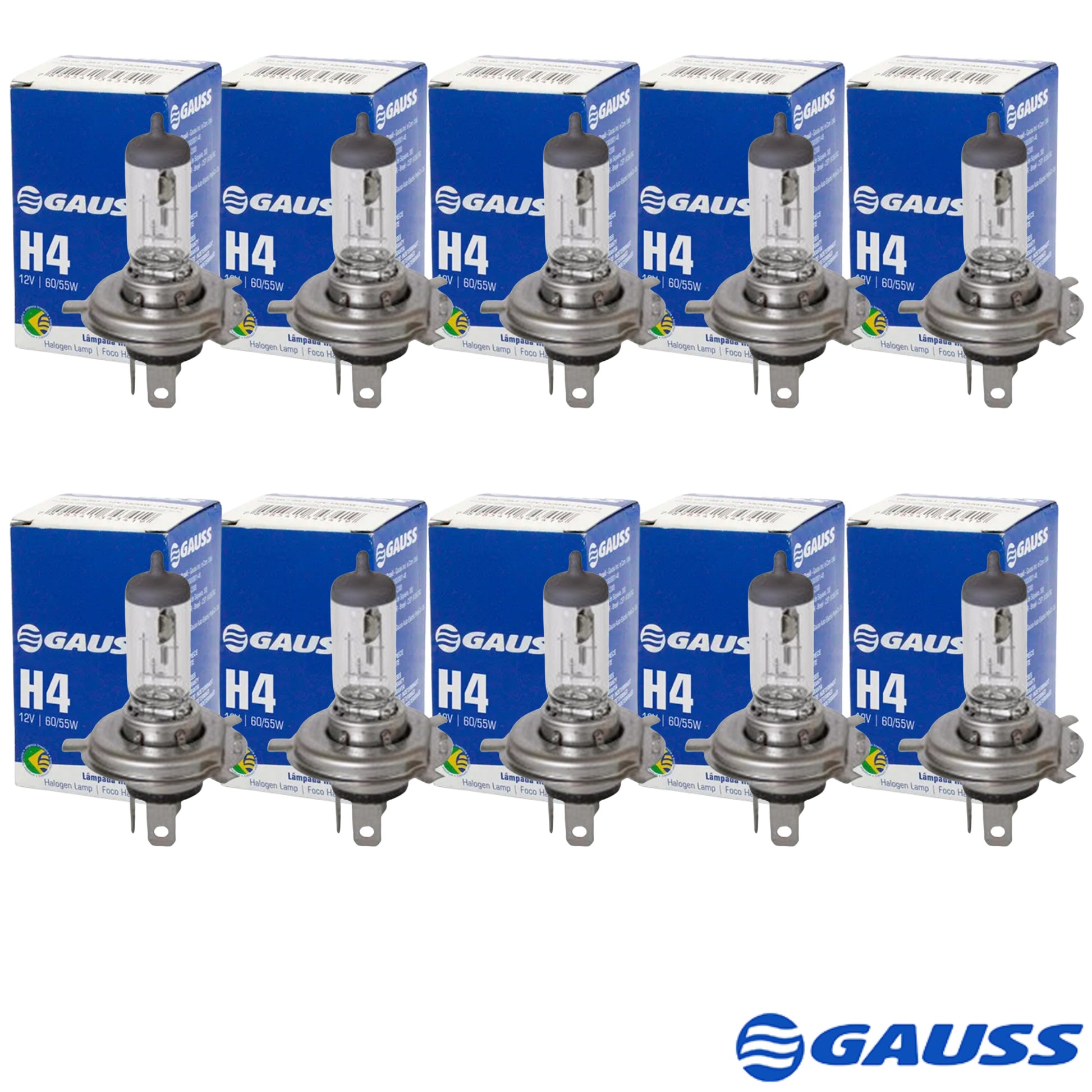 Kit 10 Lâmpadas Farol Alto Baixo H4 60/55W Halógena 12V P43T-38 - Gauss - GL11H4 - (1)