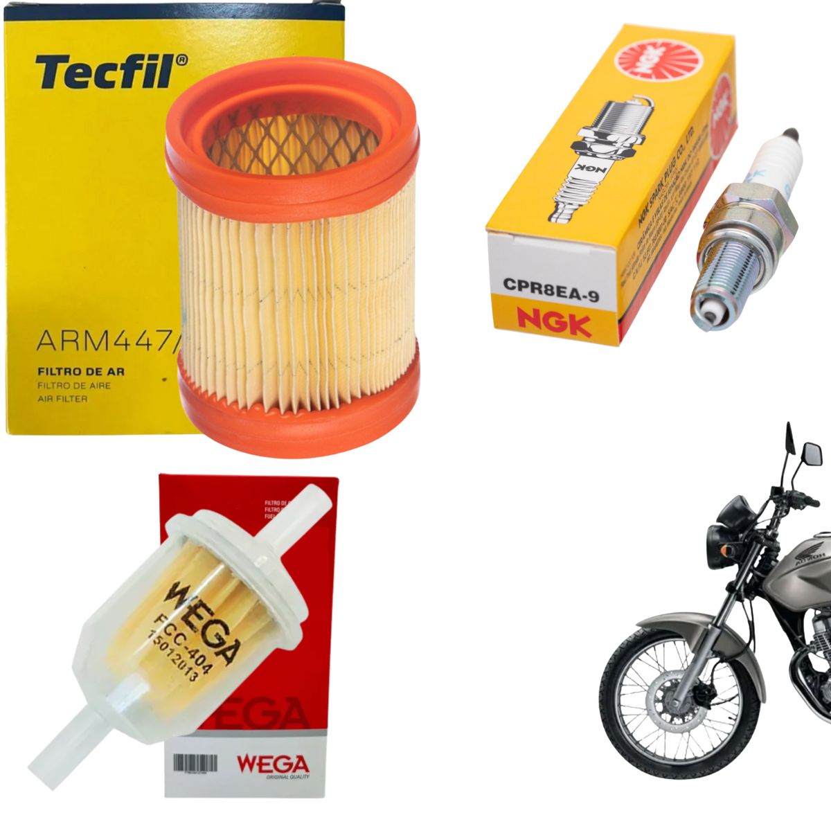 Kit Vela + Filtro Ar + Combustível Cg 150 2004 05 06 07 2008 Titan KS ES D - NGK / Tecfil / Wega - (1)