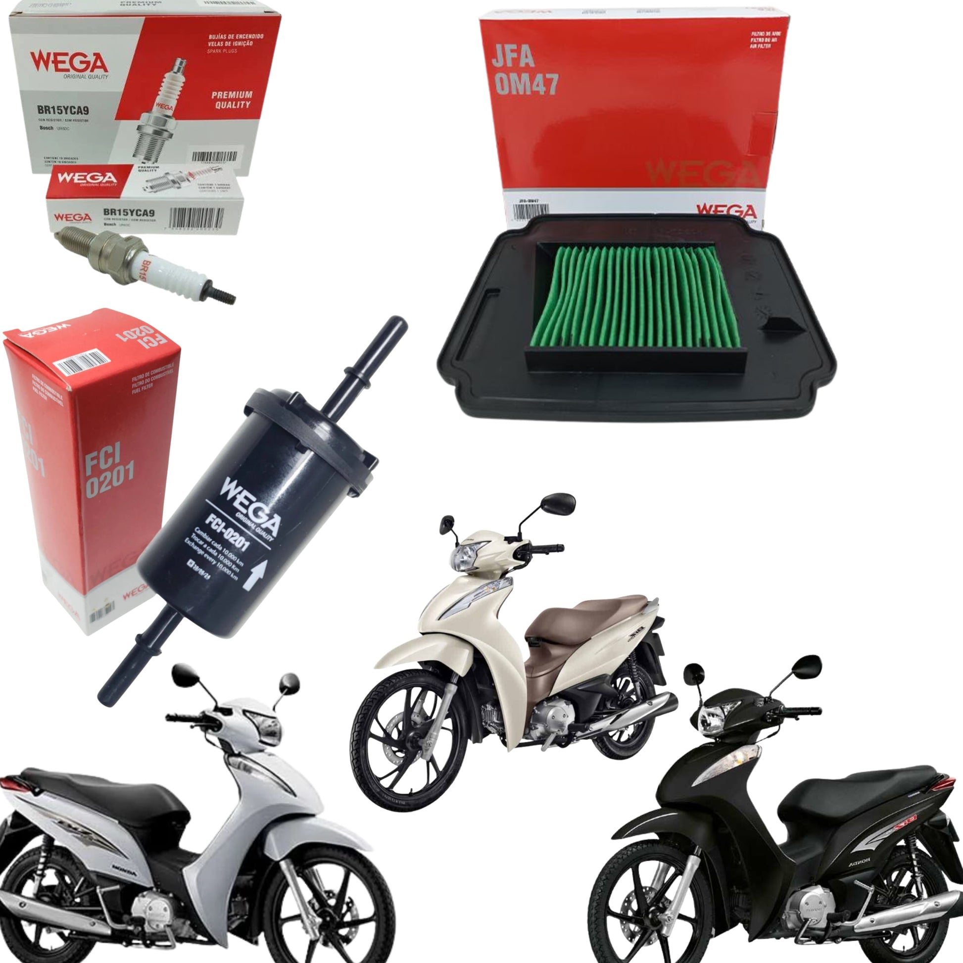 Kit Filtro Ar Combustível e Vela para Honda Biz 125 Flex 2011 a 2025 - Wega - (1)