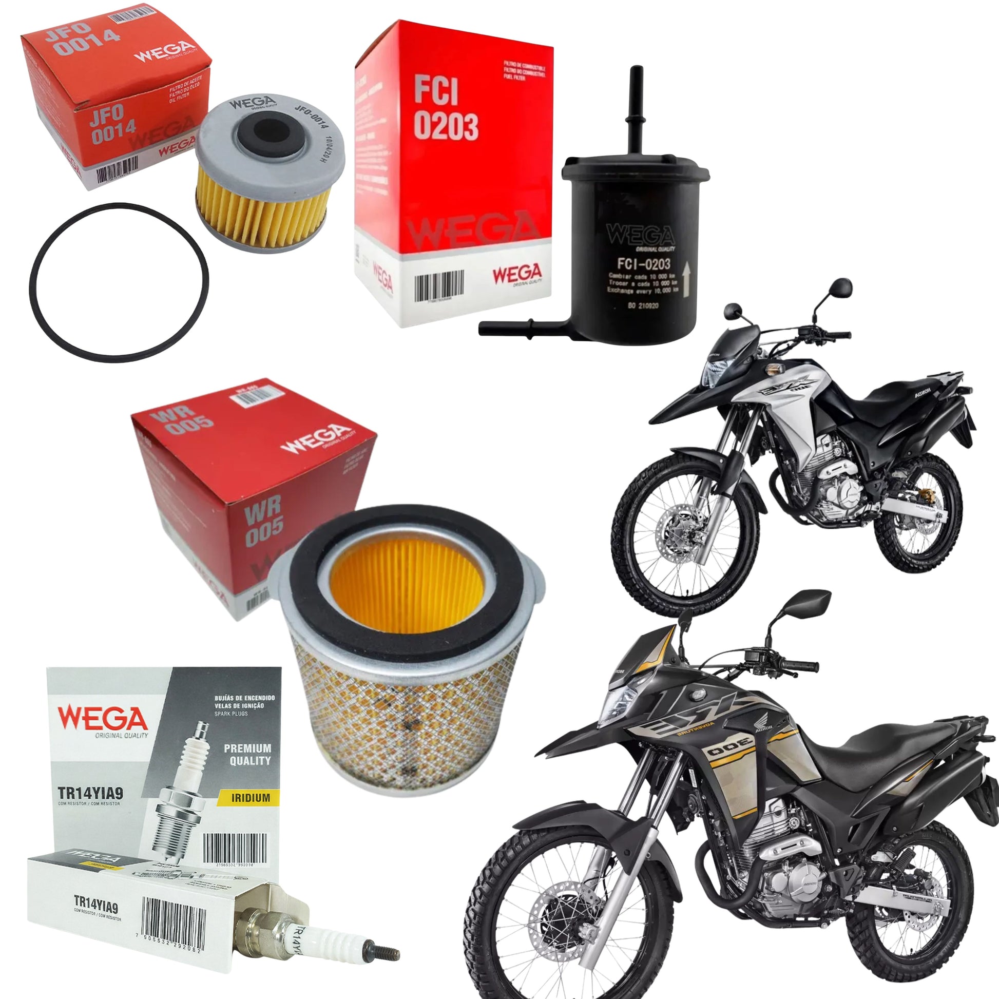 Kit Vela Iridium + Filtro Óleo + Ar + Comb XRE 300 2016 a 2023 - Wega - (1)