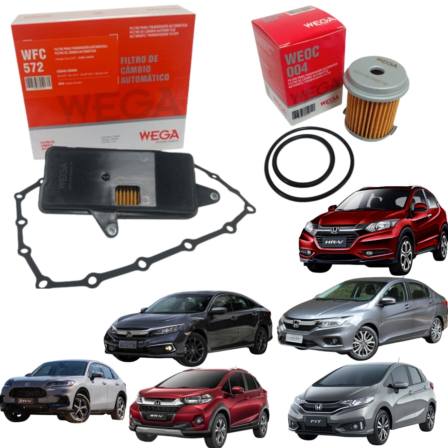 Kit Filtros De Câmbio Automático Honda Fit Civic Hrv CVT Hcf-2 - Wega - WEOC-004 / WFC-572 - (1)