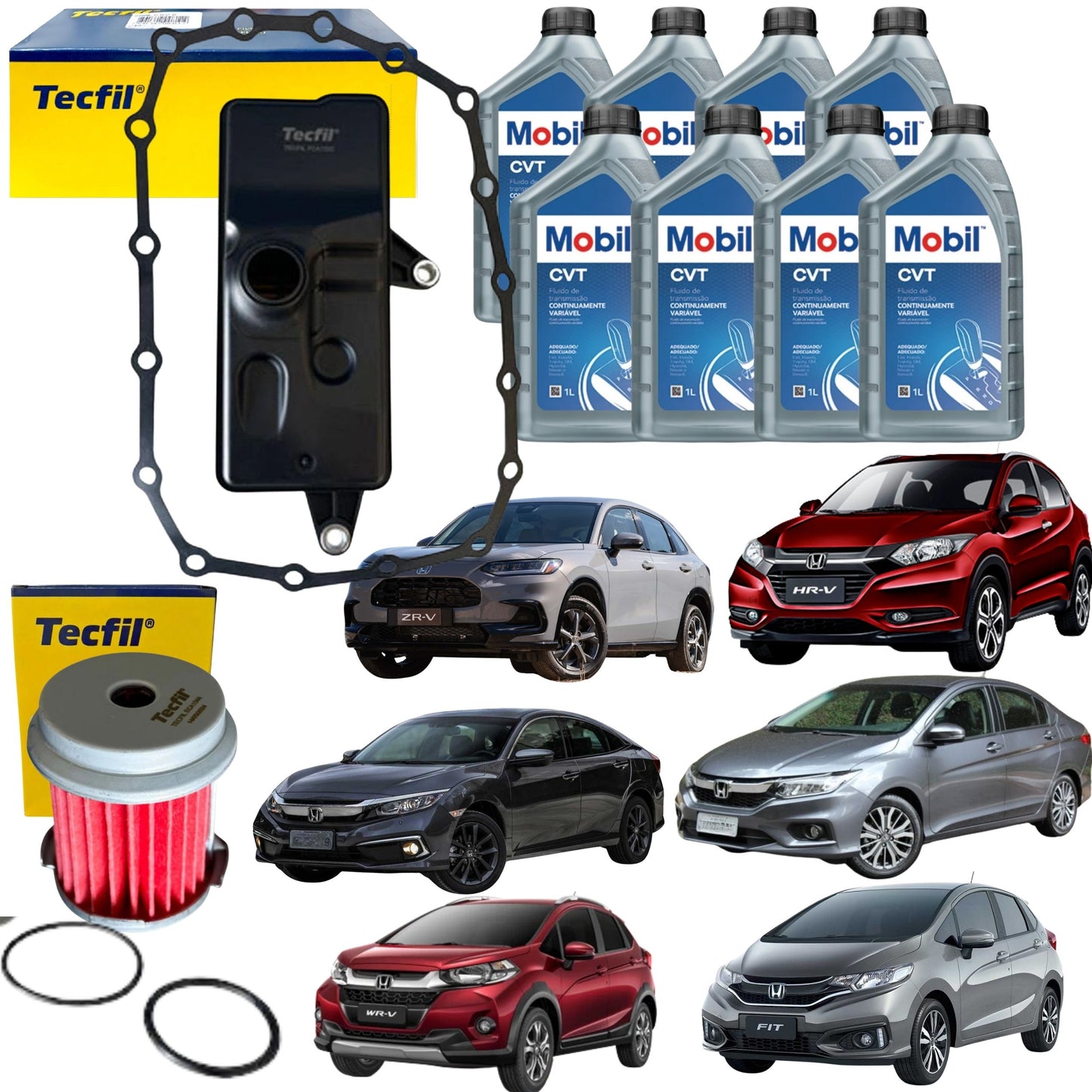 Kit 8L Óleo CVT +  Filtros De Câmbio Automático Honda Fit Civic Hrv CVT Hcf-2 - Mobil / Tecfil - ECA1544 / FCA1592 - (1)