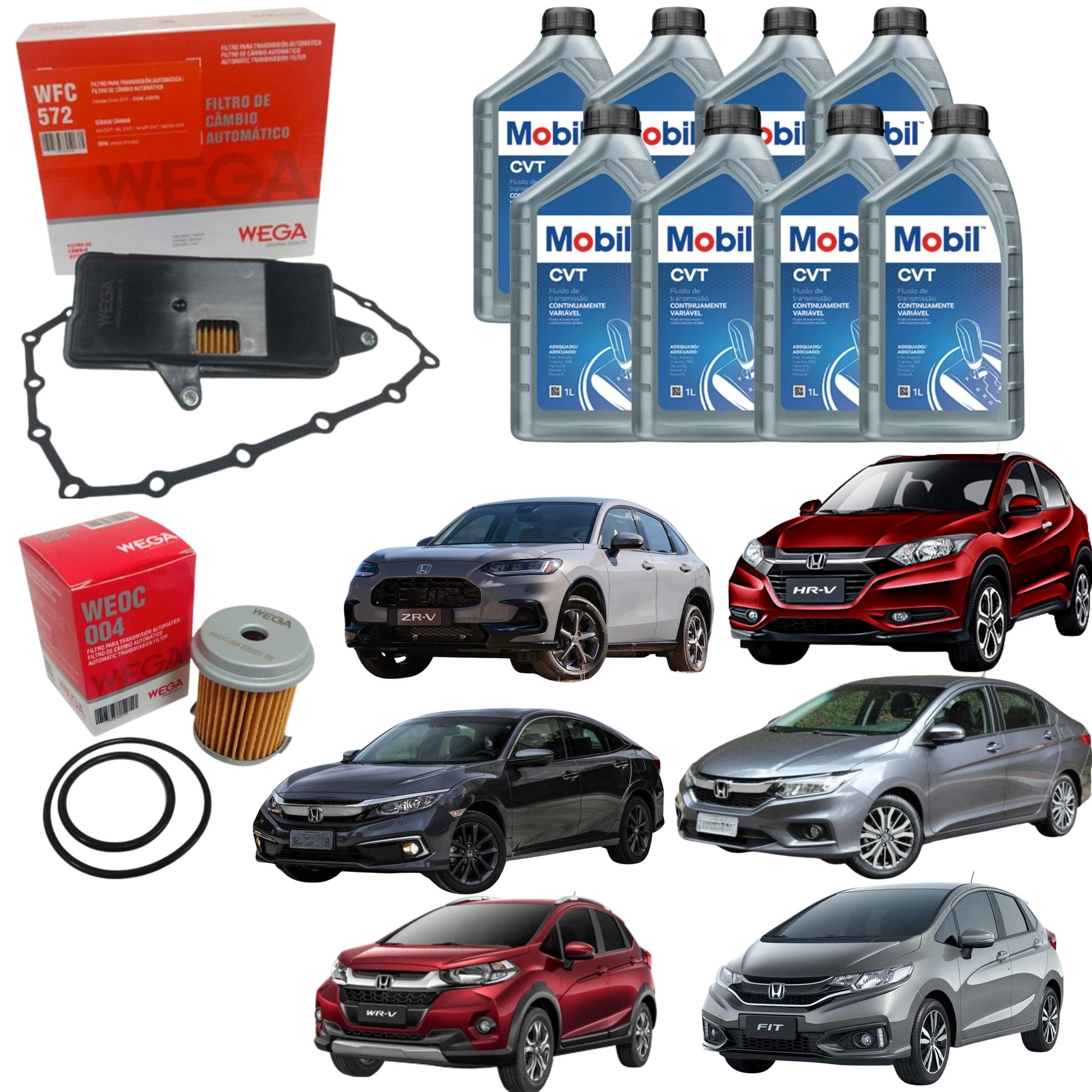 Kit 8L Óleo CVT +  Filtros De Câmbio Automático Honda Fit Civic Hrv CVT Hcf-2 - Mobil / Wega - WEOC-004 / WFC-572 - (1)