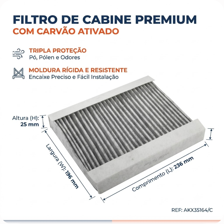 Filtro de Ar da Cabine com Carvão Ativado para Citroen Xsara e Xsara Picasso - Wega - AKX-35164/C - (3)