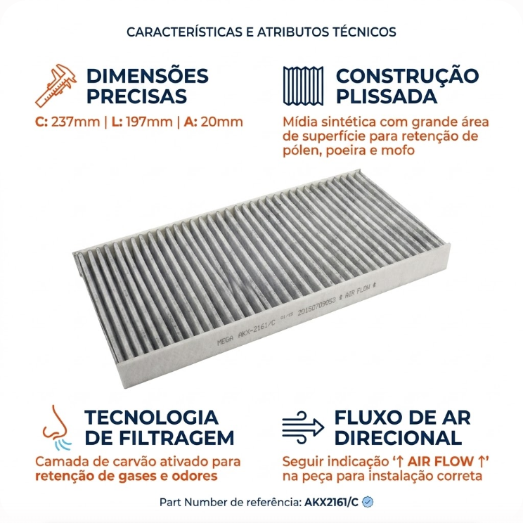 FIltro de Ar Condicionado Cabine com Carvão Ativado - Wega - AKX-2161/C - (3)