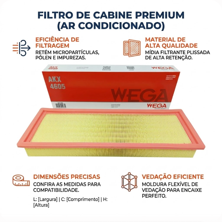 FIltro de Ar Condicionado Cabine - Wega - AKX-4605 - (4)