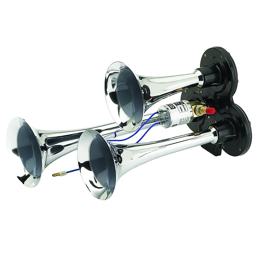 Buzina de 3 Cornetas Cromada 12/24V - Gauss - GB1092 - (1)