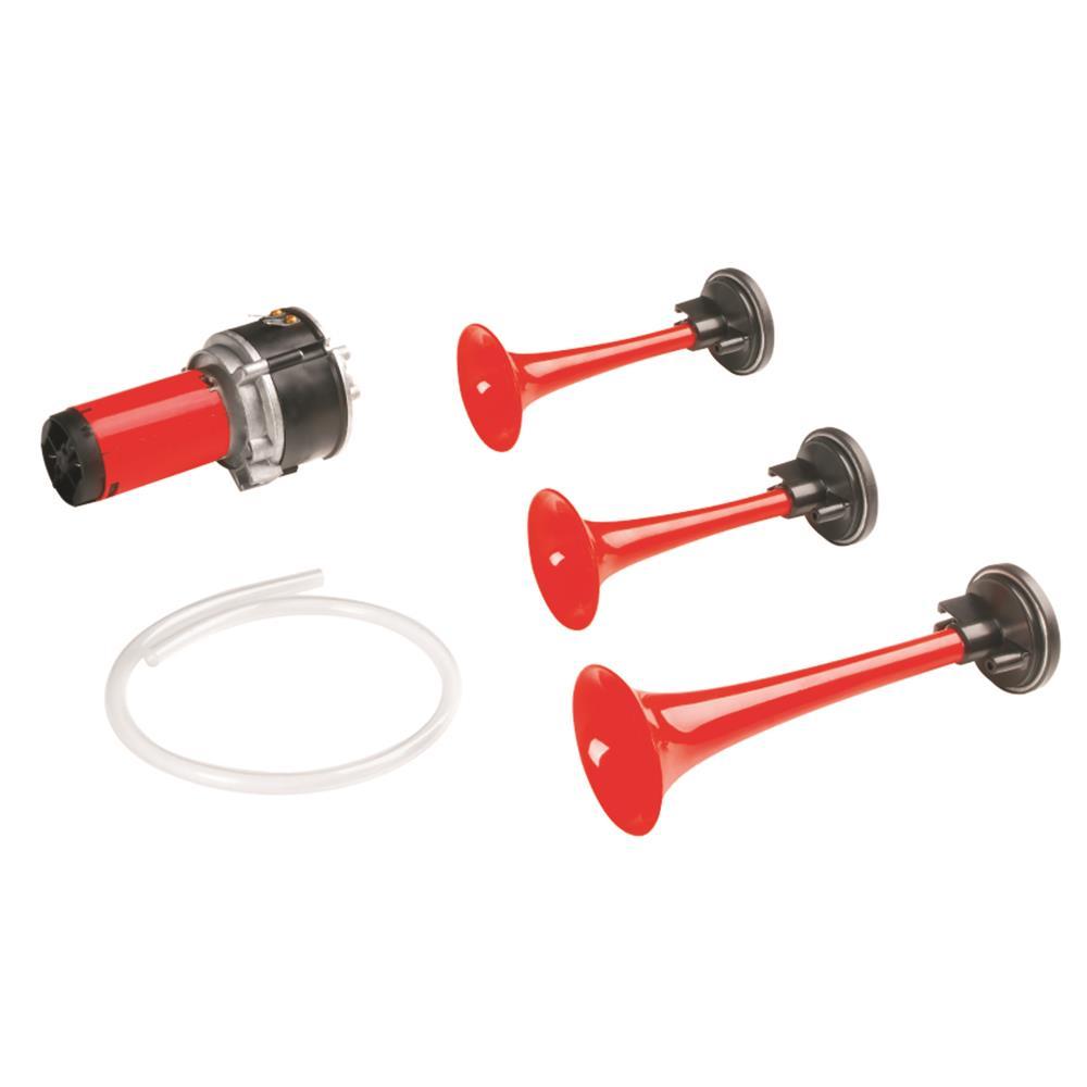 Buzina de 3 Cornetas Vermelha 12V - Gauss - GB1067 - (1)