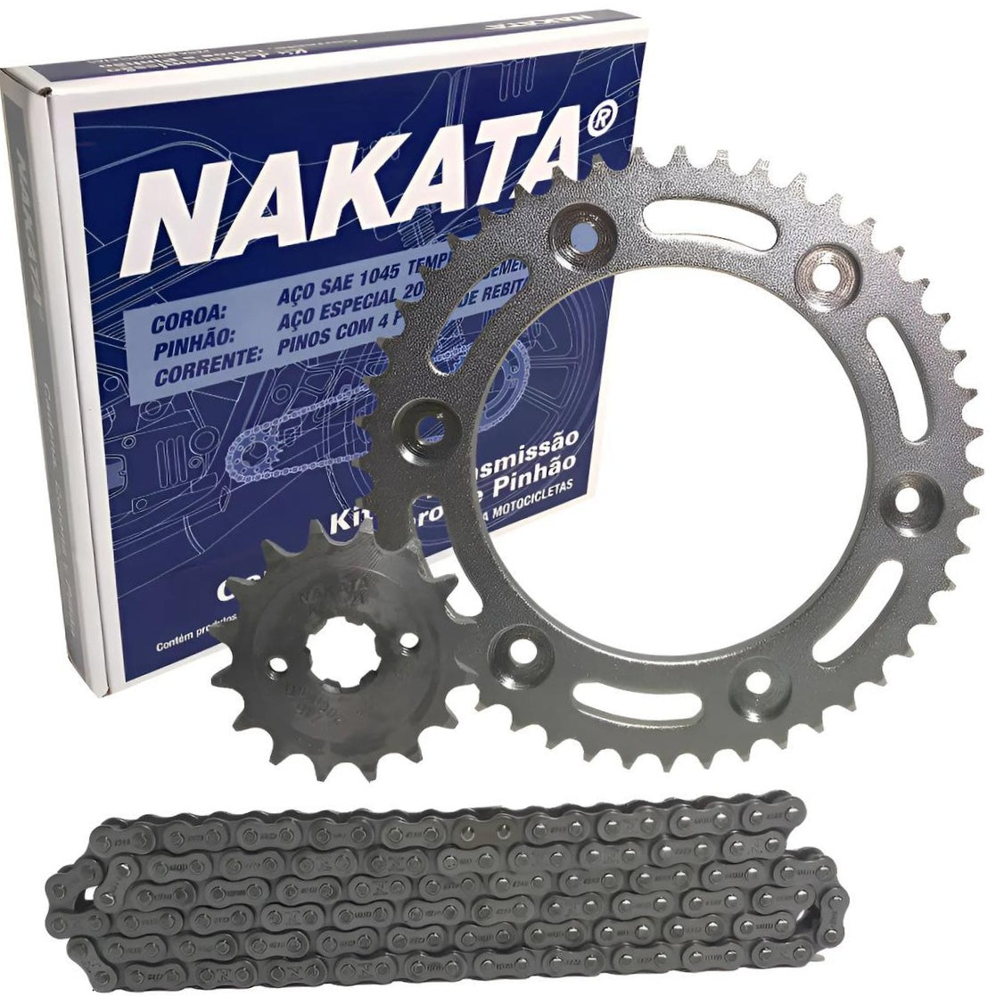 Kit da Coroa Pinhão e Corrente para Honda NXR 160 BROS e XRE 190 - Nakata - TM10190 - (1)
