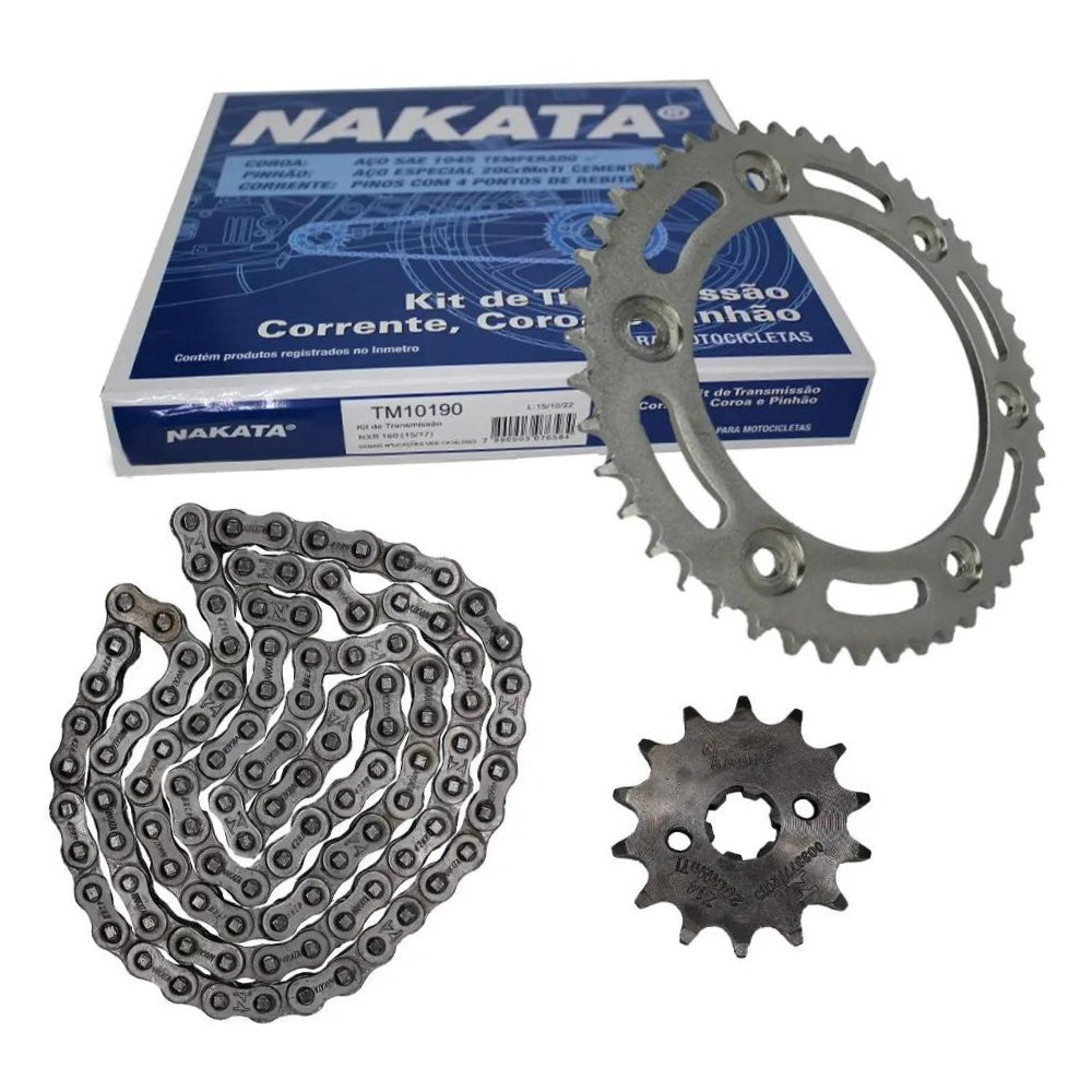 Kit da Coroa Pinhão e Corrente para Honda NXR 160 BROS e XRE 190 - Nakata - TM10190 - (5)