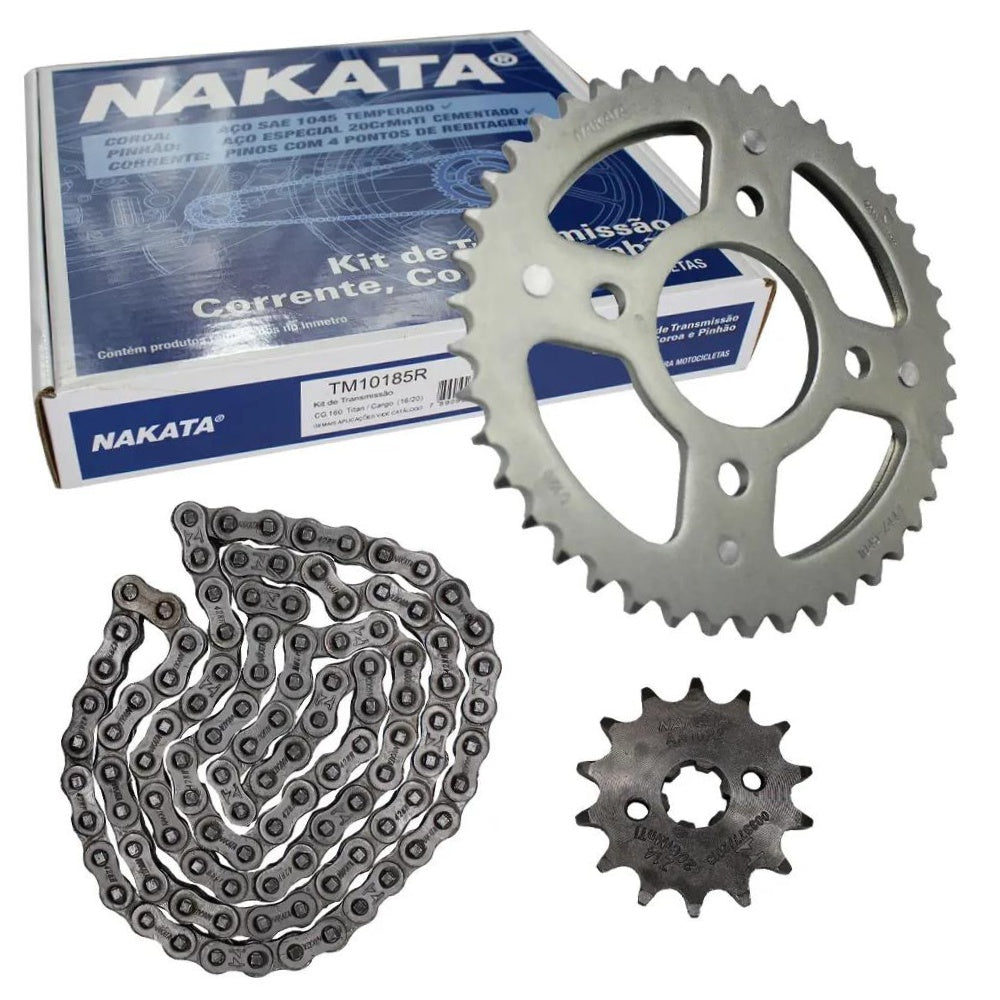 Kit da Coroa Pinhão e Corrente para Honda CG 160 - Nakata - TM10185R - (1)