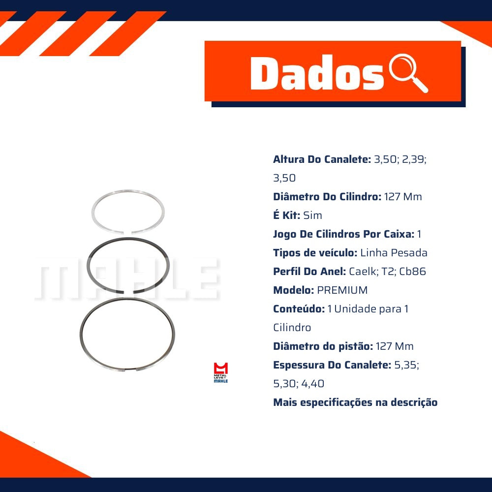 Jogo de Anéis do Pistão STD 1 Cilindro - Mahle Metal Leve - DC.8779 STD - (2)