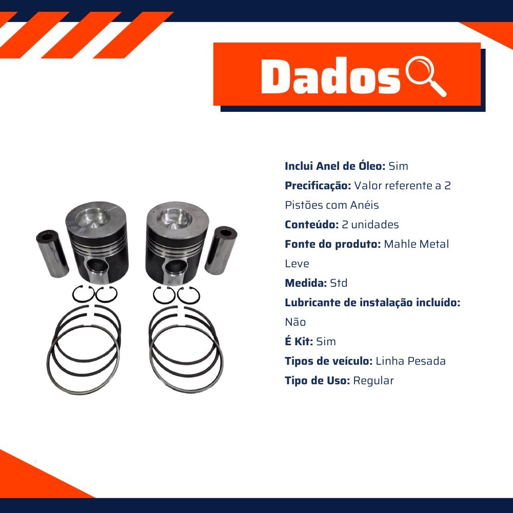 Jogo com 2 Pistões com Anéis SPA STD - Mahle Metal Leve - SP&A2246 STD SPA - (3)
