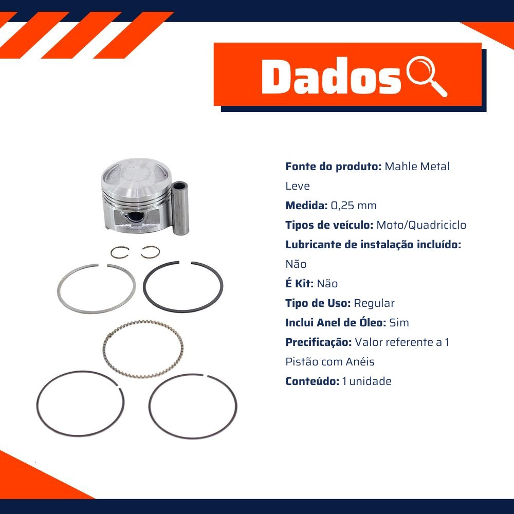 Pistão com Anéis 0,25 para Honda CBX 150 Aero e NX 150 - Mahle Metal Leve - P&A9024 0,25 - (8)