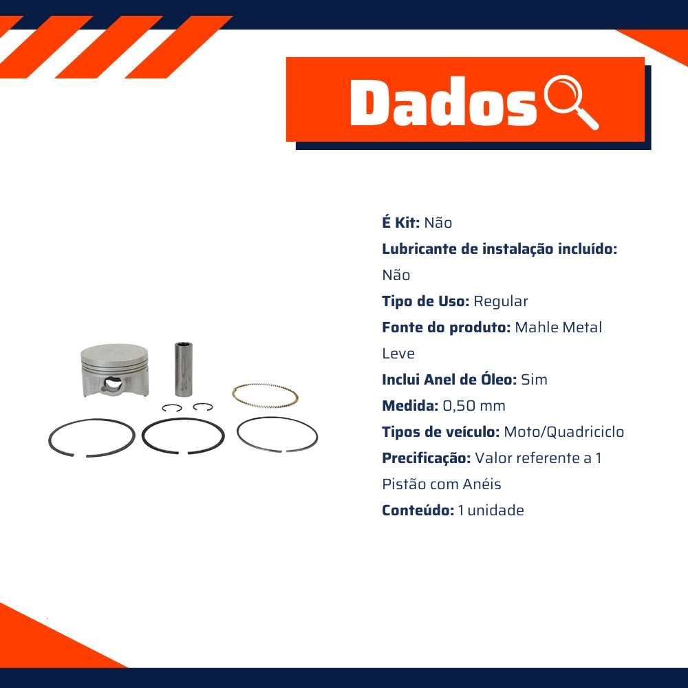 Pistão Com Anéis 0,50 - Mahle Metal Leve - P&A9816 0,50 - (8)
