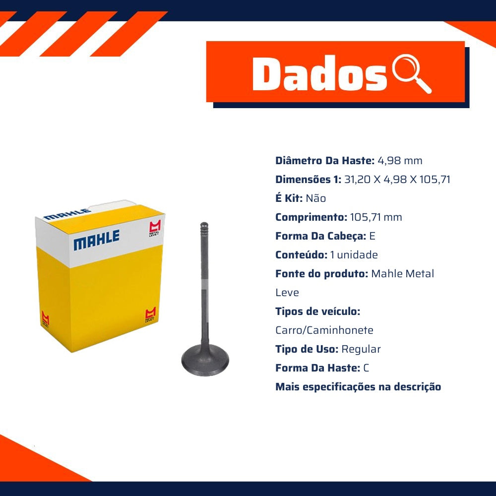 Jogo com 8 Válvulas de Admissão - Mahle Metal Leve - VA0141581 STD - (5)