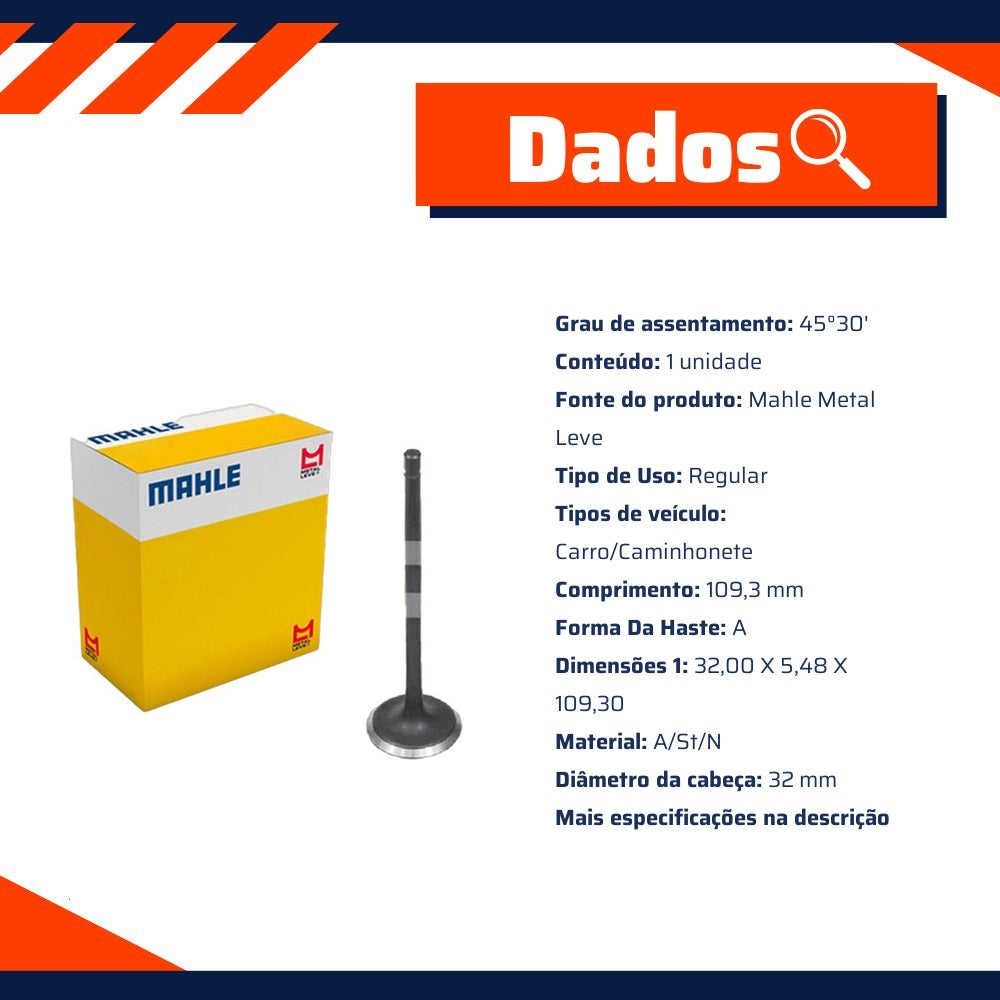 Kit 4 Válvula de Admissão para Toyota Corolla - Mahle Metal Leve - VA0631550 STD - (4)