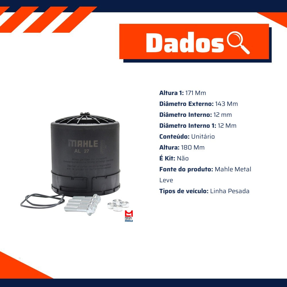 Filtro Secador do Ar Comprimido - Mahle Metal Leve - AL27 - (3)