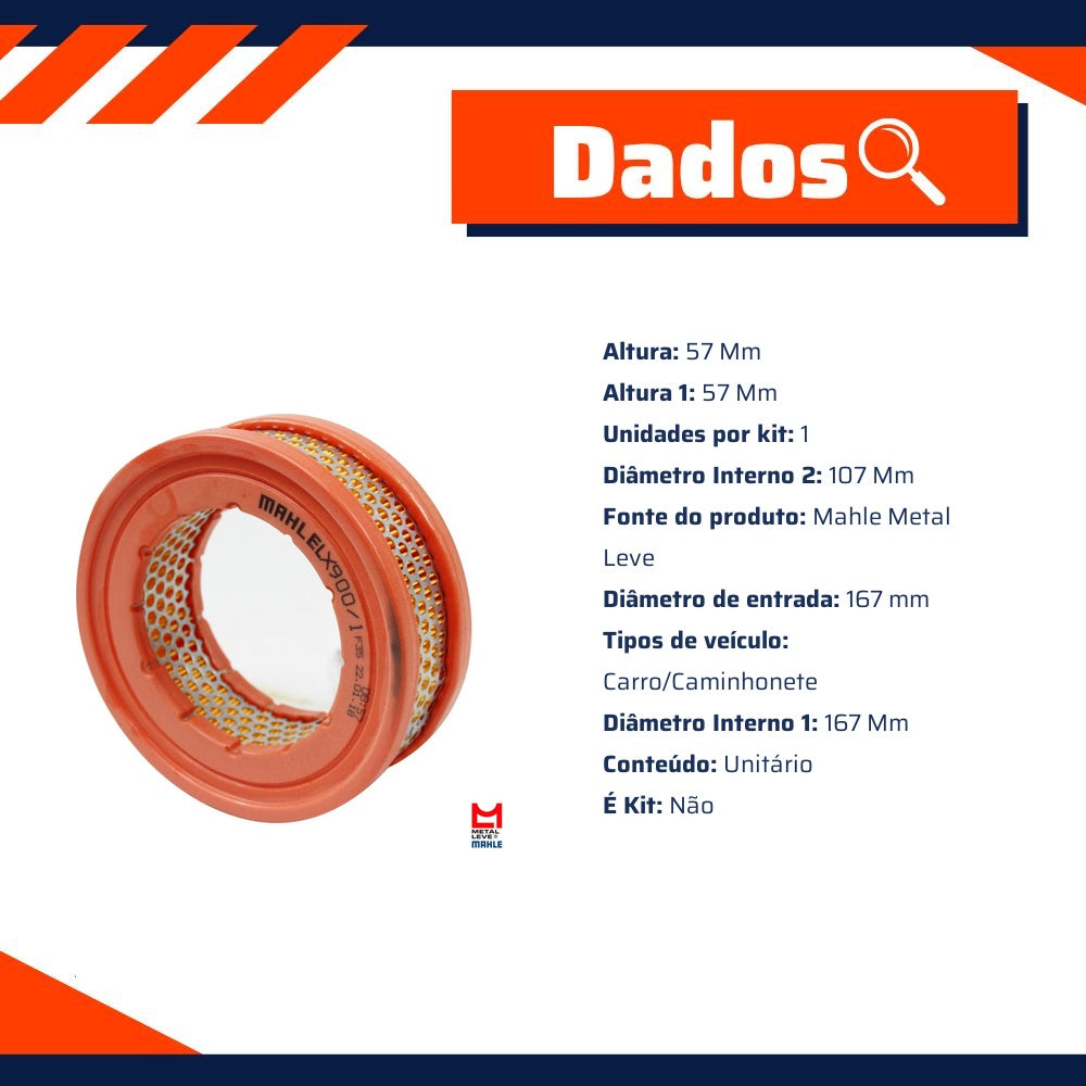 Filtro de Ar do Motor - Mahle Metal Leve - LX900/1 - (8)