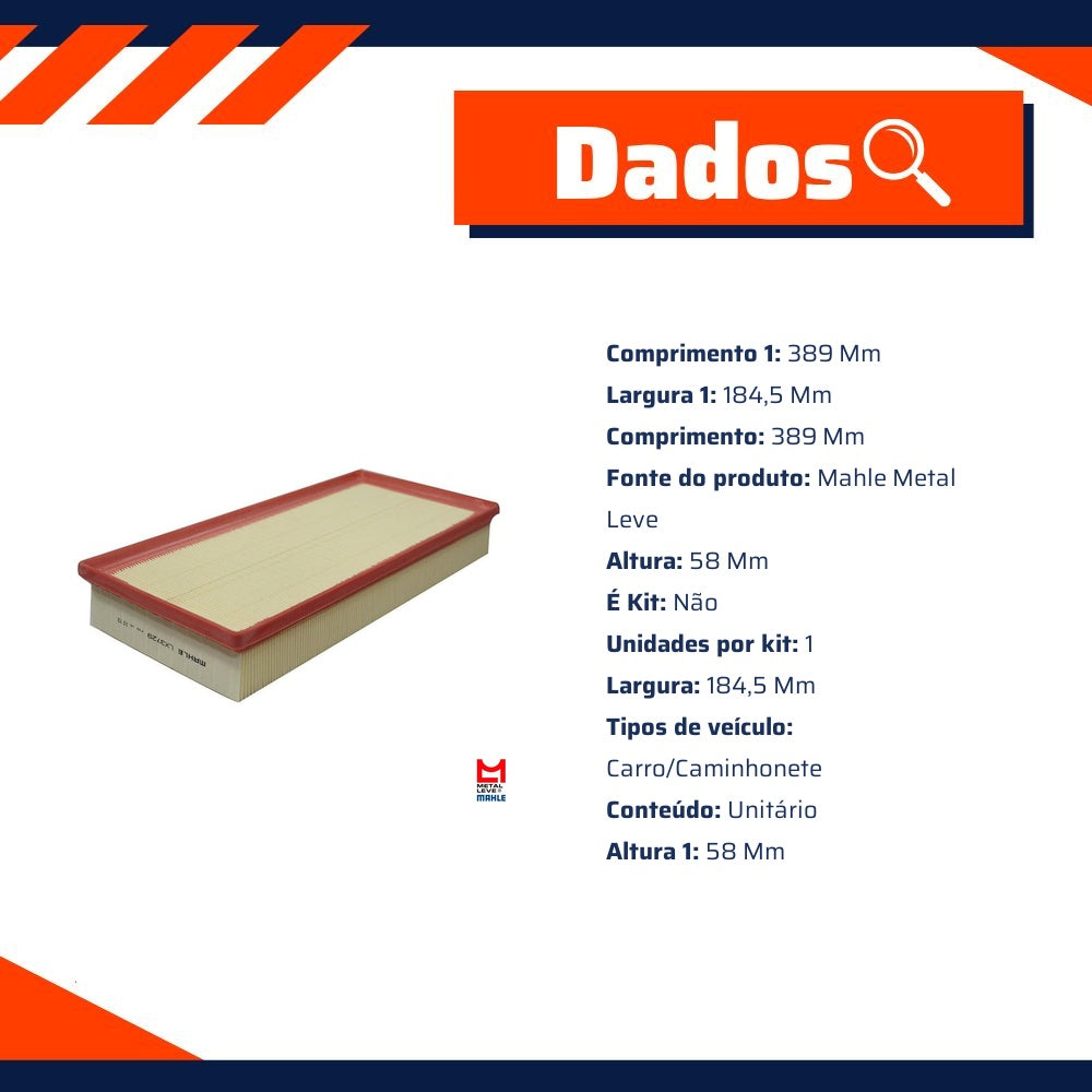 Filtro de Ar do Motor - Mahle Metal Leve - LX3729 - (8)