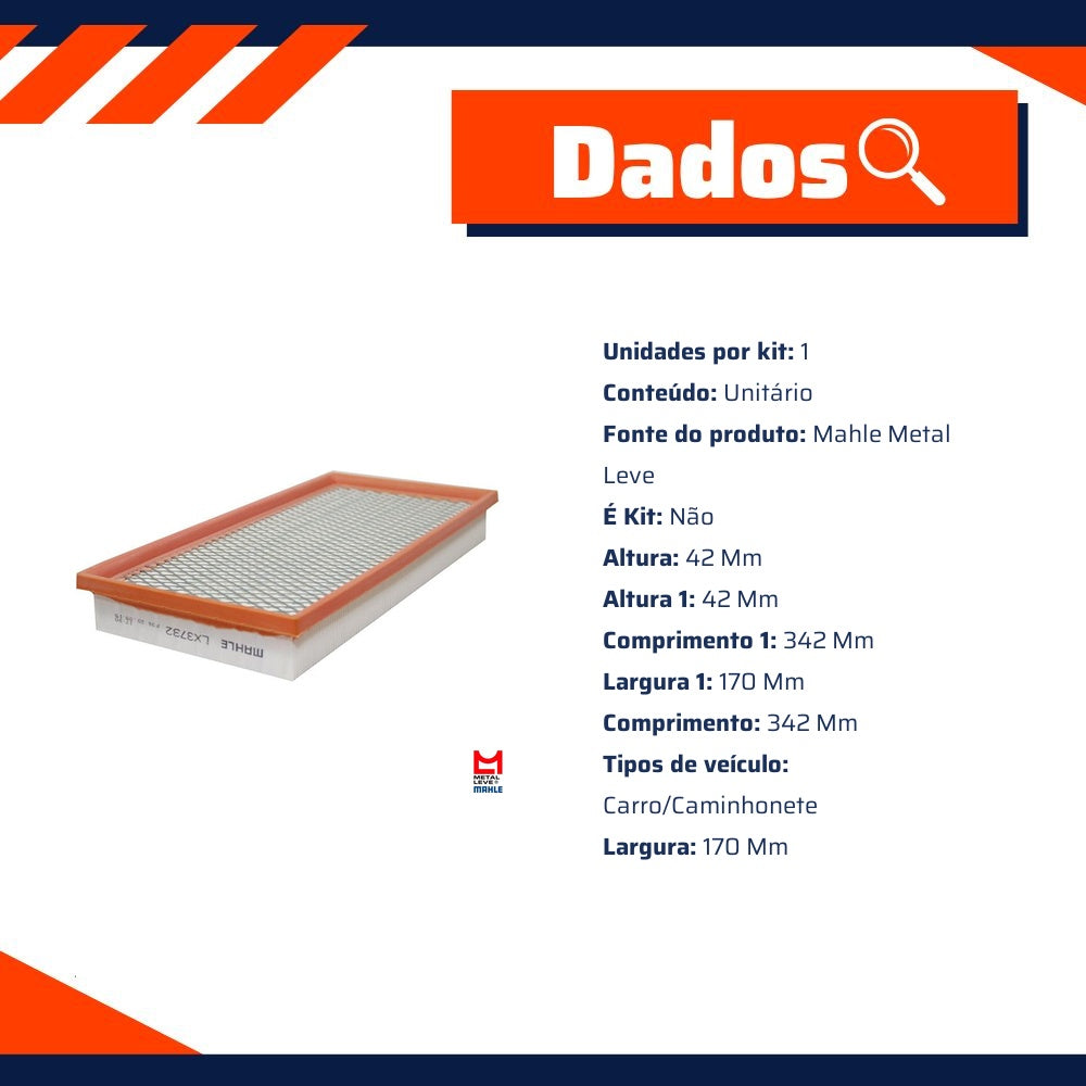 Filtro de Ar do Motor - Mahle Metal Leve - LX3732 - (8)
