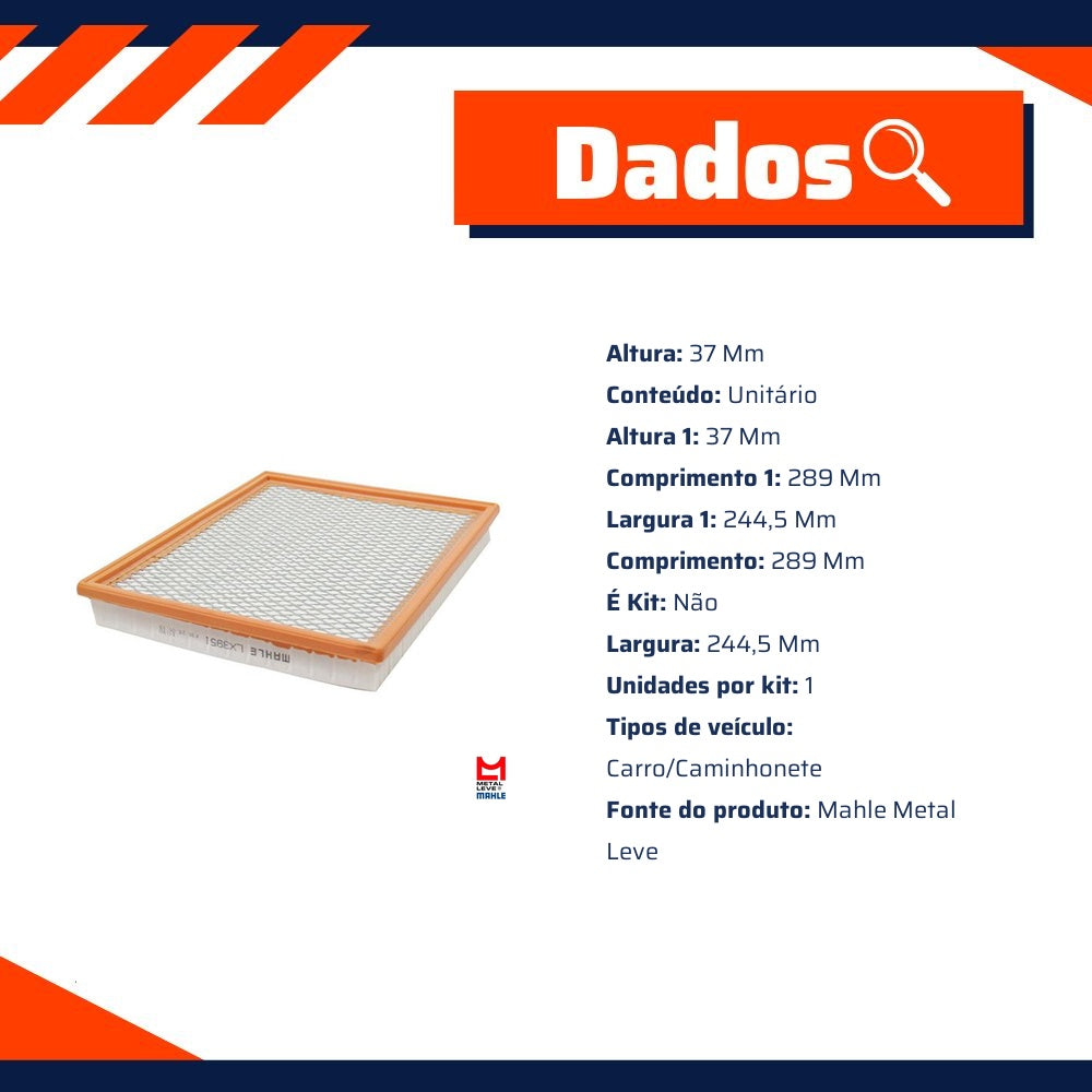 Filtro de Ar Jeep Grand Cherokee e Nissan Pathfinder - Mahle Metal Leve - LX3951 - (8)