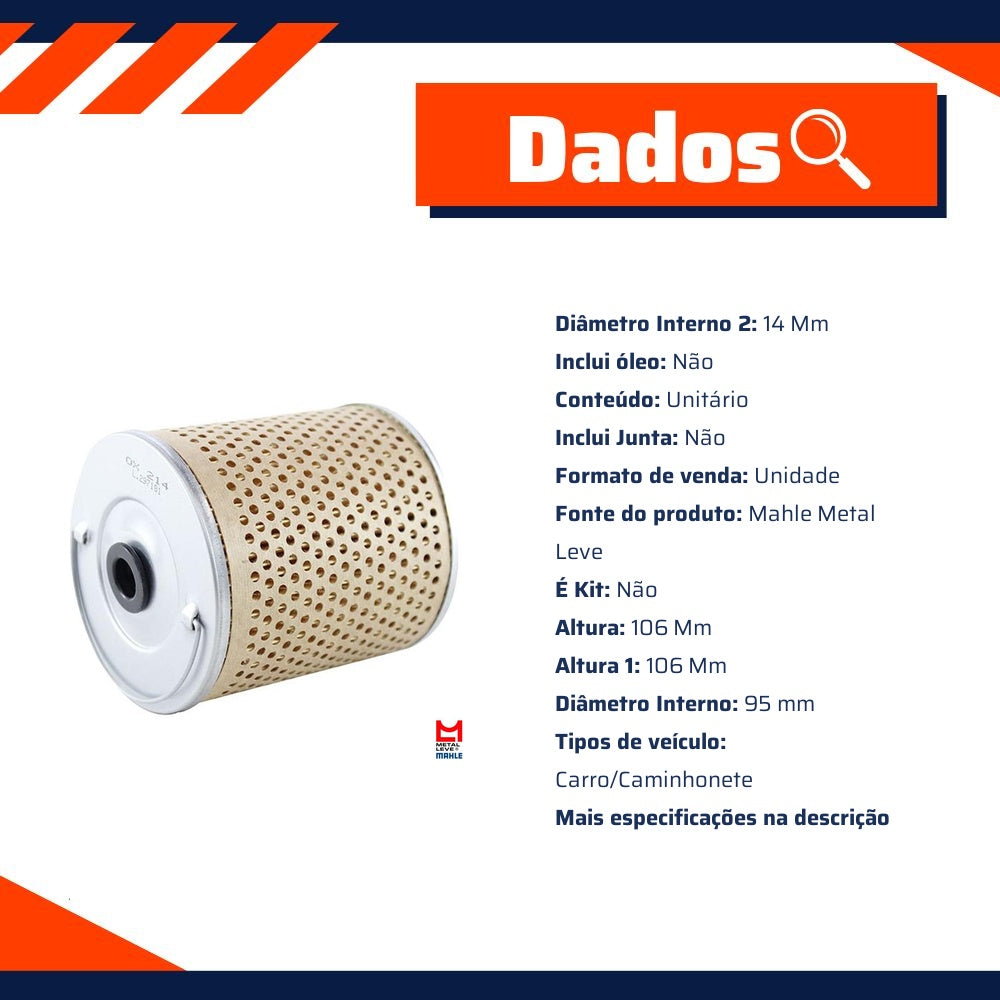 Filtro de Óleo Lubrificante - Mahle Metal Leve - OX214D - (3)