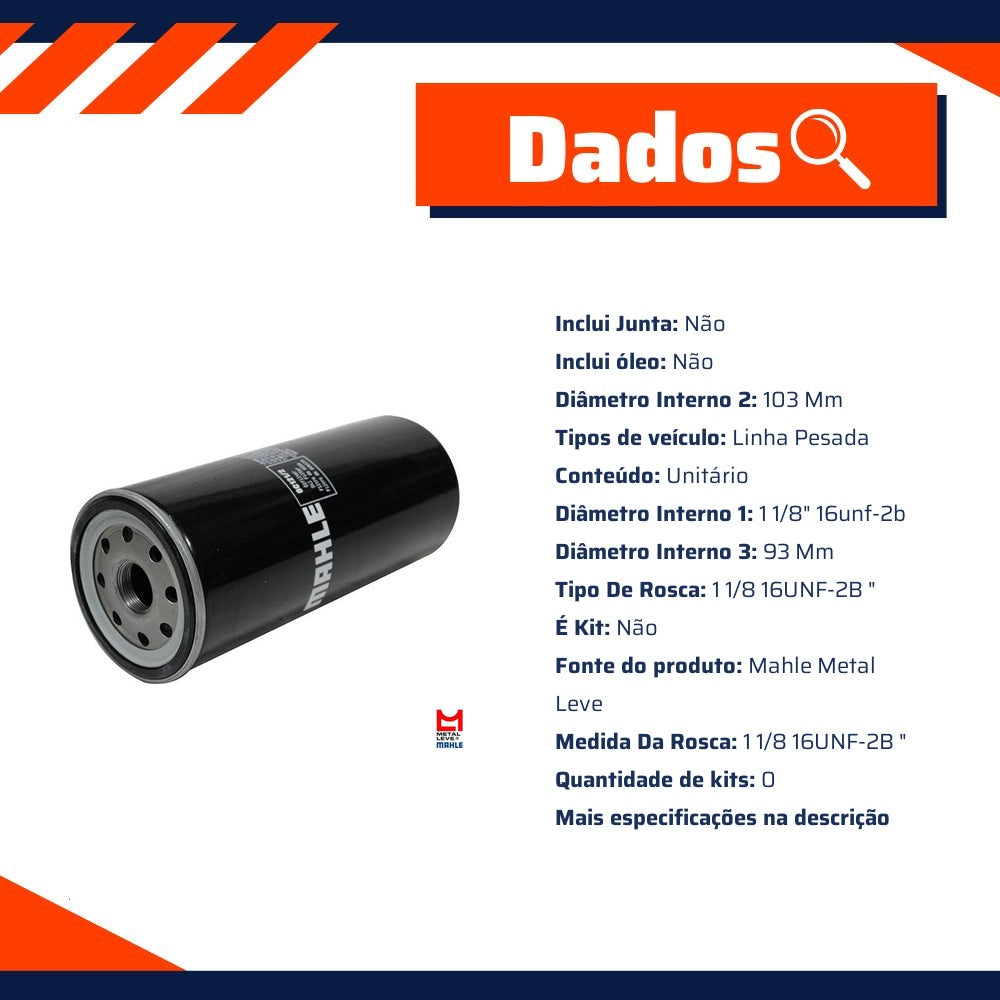 Filtro Blindado de Óleo Lubrificante - Mahle Metal Leve - OC121/2 - (3)