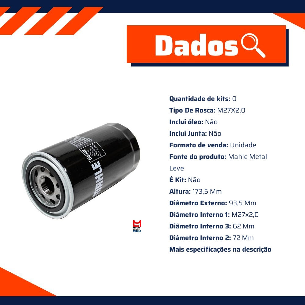 Filtro Blindado de Óleo Lubrificante - Mahle Metal Leve - OC502 - (3)