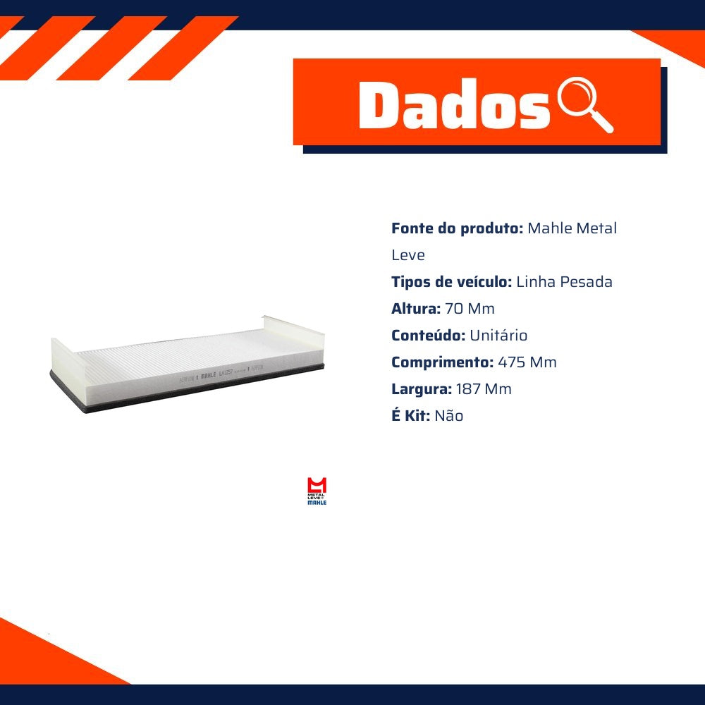 FIltro de Ar Condicionado Cabine - Mahle Metal Leve - LA1257 - (8)
