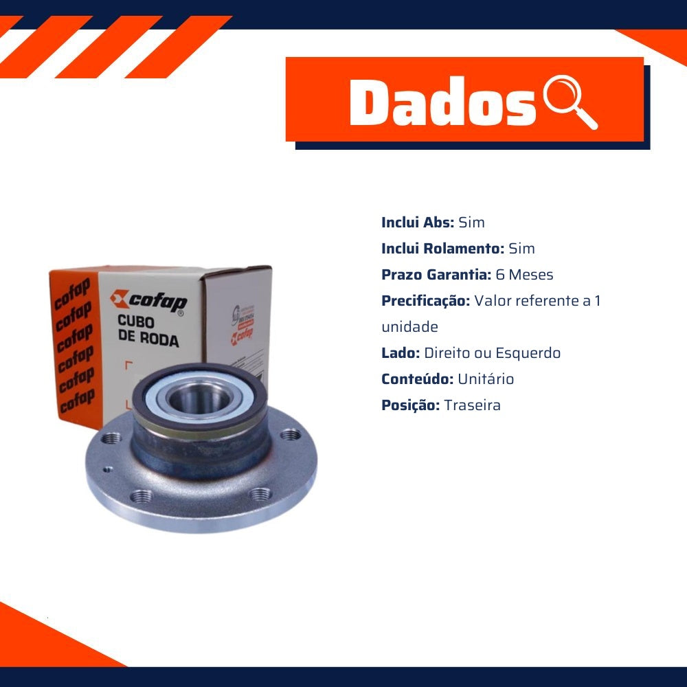 Cubo de Roda Traseiro Direito ou Esquerdo com Rolamento e ABS - Cofap - CRC01015 - (2)