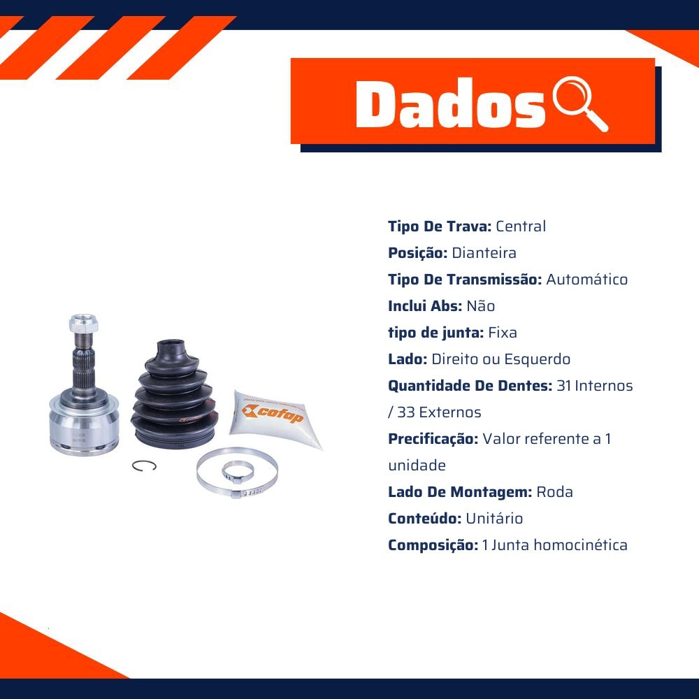 Junta Homocinética Dianteira Roda Automática para Chevrolet Cruze e Cruze Sport6 - Cofap - JHC04122 - (2)