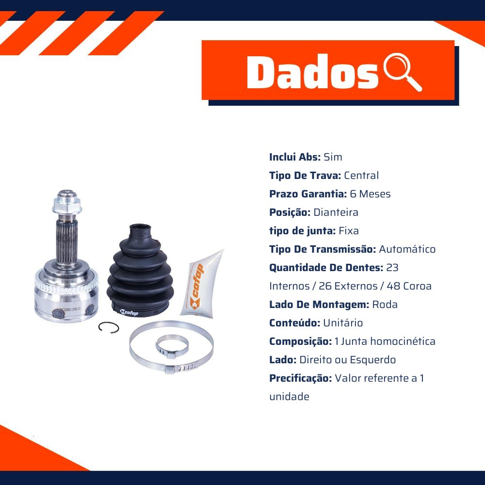 Junta Homocinética Dianteira Roda Automática com ABS para Toyota Corolla - Cofap - JHC22005 - (2)