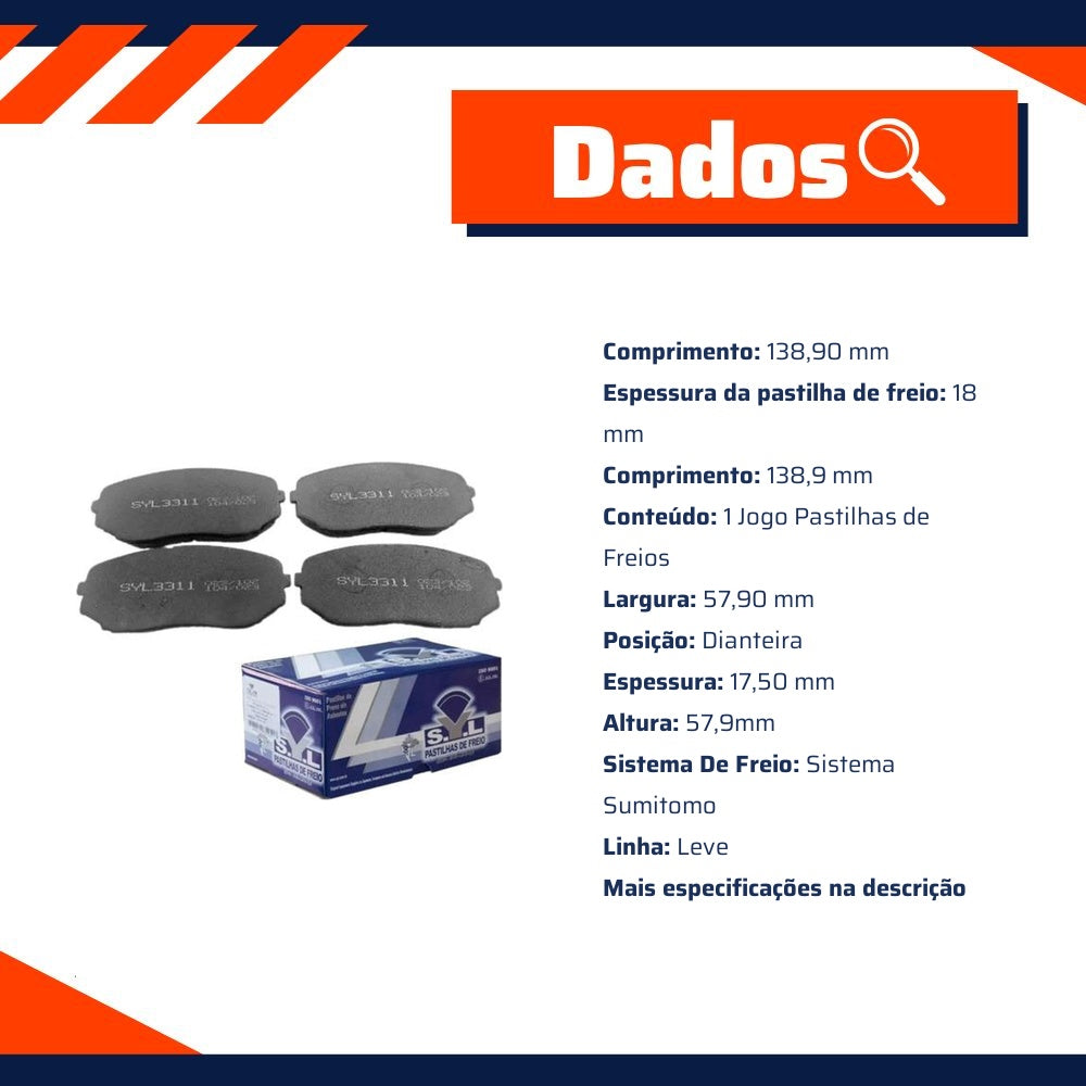 Jogo de Pastilhas de Freio Dianteira para Mitsubishi L200 e Pajero Sport - Syl - 3311 - (2)