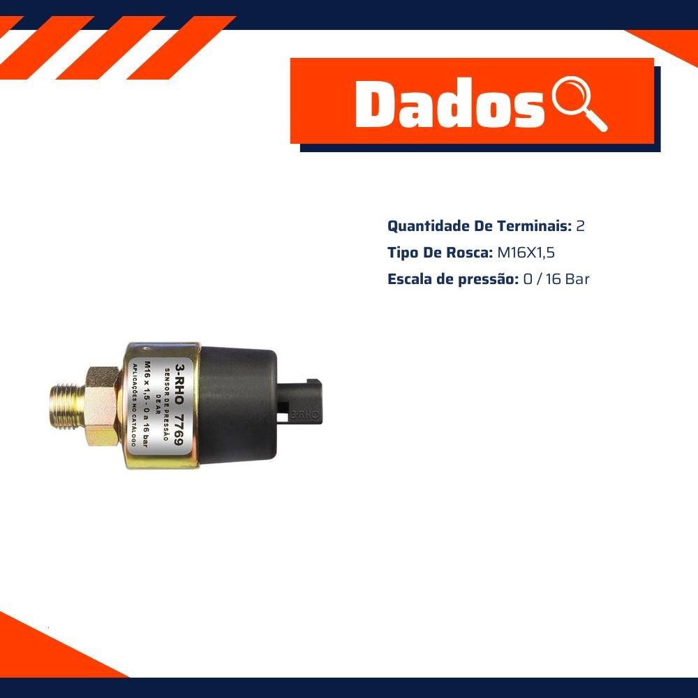 Sensor Mecânico de Pressão de Ar - 0 a 16 Bar - 3-RHO - 7769 - (8)
