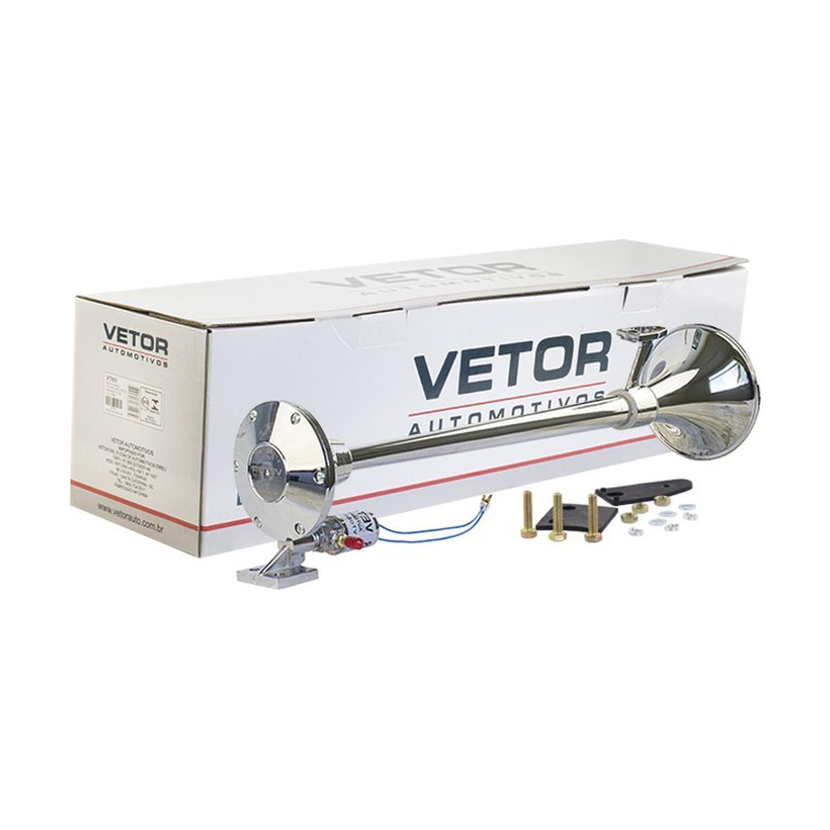 Buzina 1 Corneta Cromada 12V/24V 632mm - Vetor - Vt055 - (2)