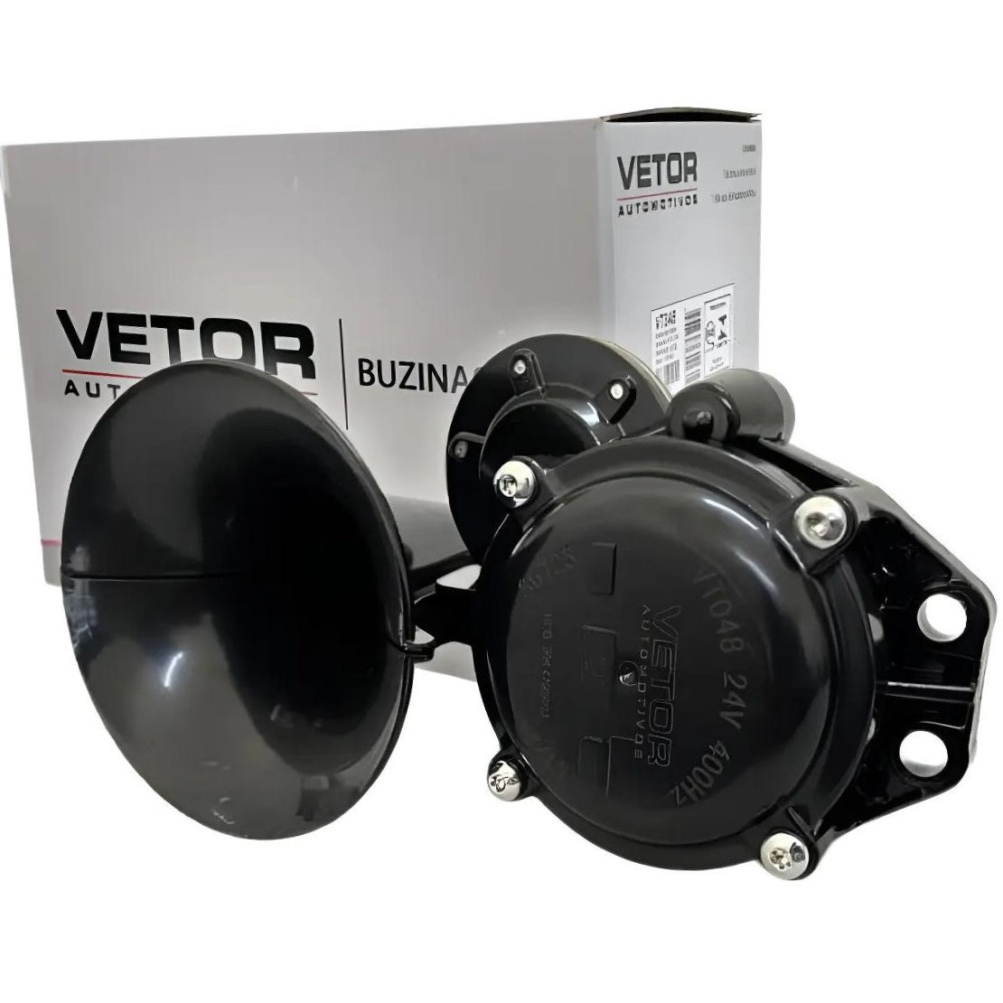 Buzina 1 Corneta Preta 24V - Vetor - Vt048 - (1)
