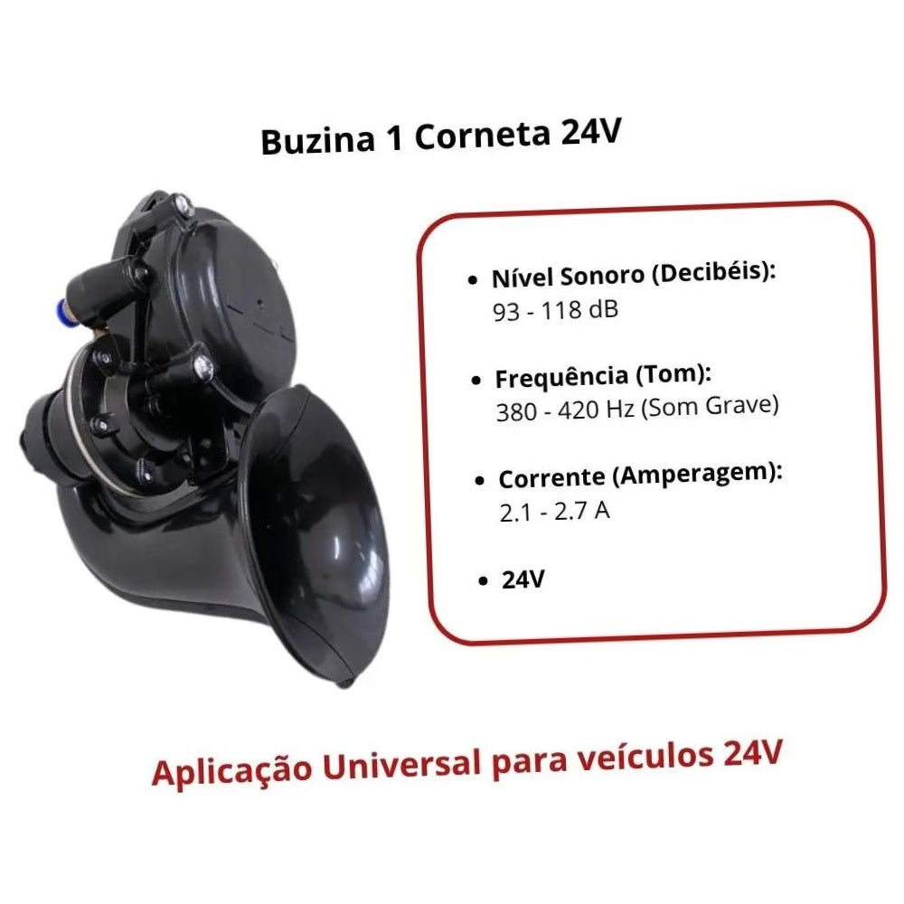 Buzina 1 Corneta Preta 24V - Vetor - Vt048 - (7)