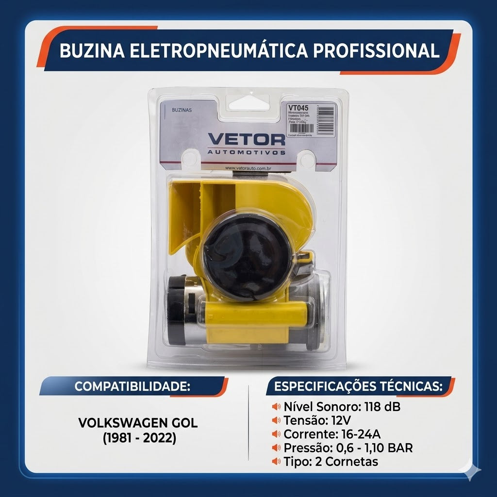Buzina com 2 Cornetas Compactadas 12V para Volkswagen Gol - Vetor - Vt045 - (2)