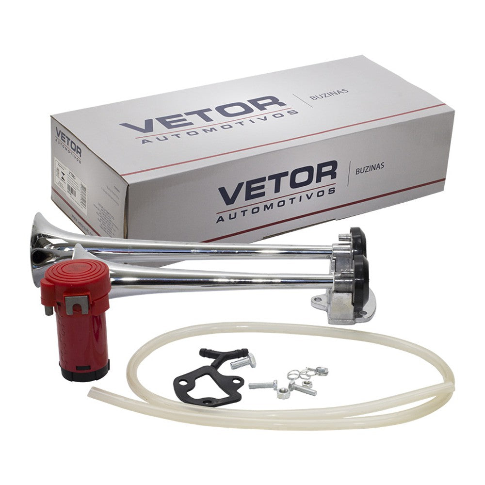 Buzina 2 Cornetas Cromada 12V - Vetor - Vt053 - (6)