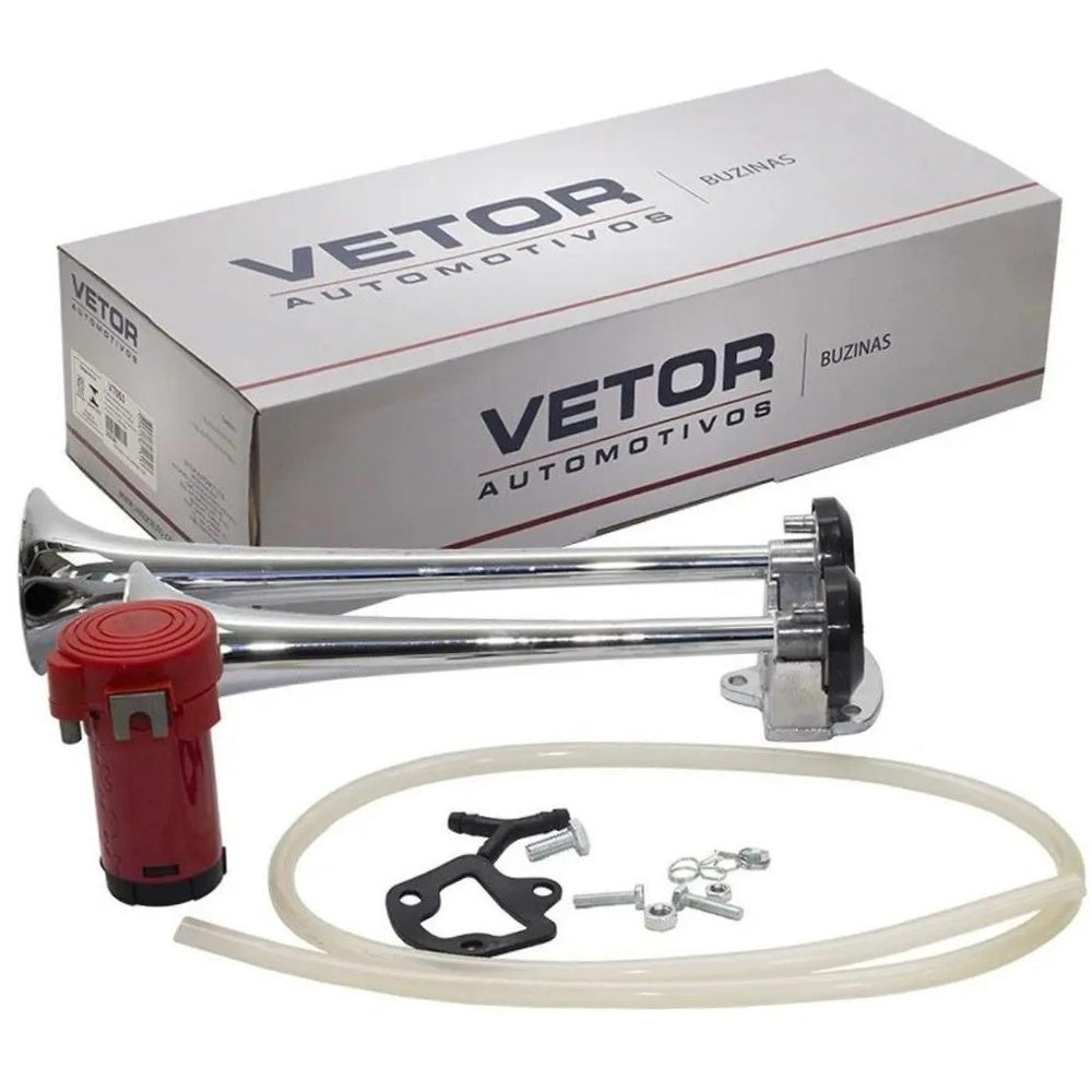 Buzina 2 Cornetas Cromada 12V - Vetor - Vt053 - (5)