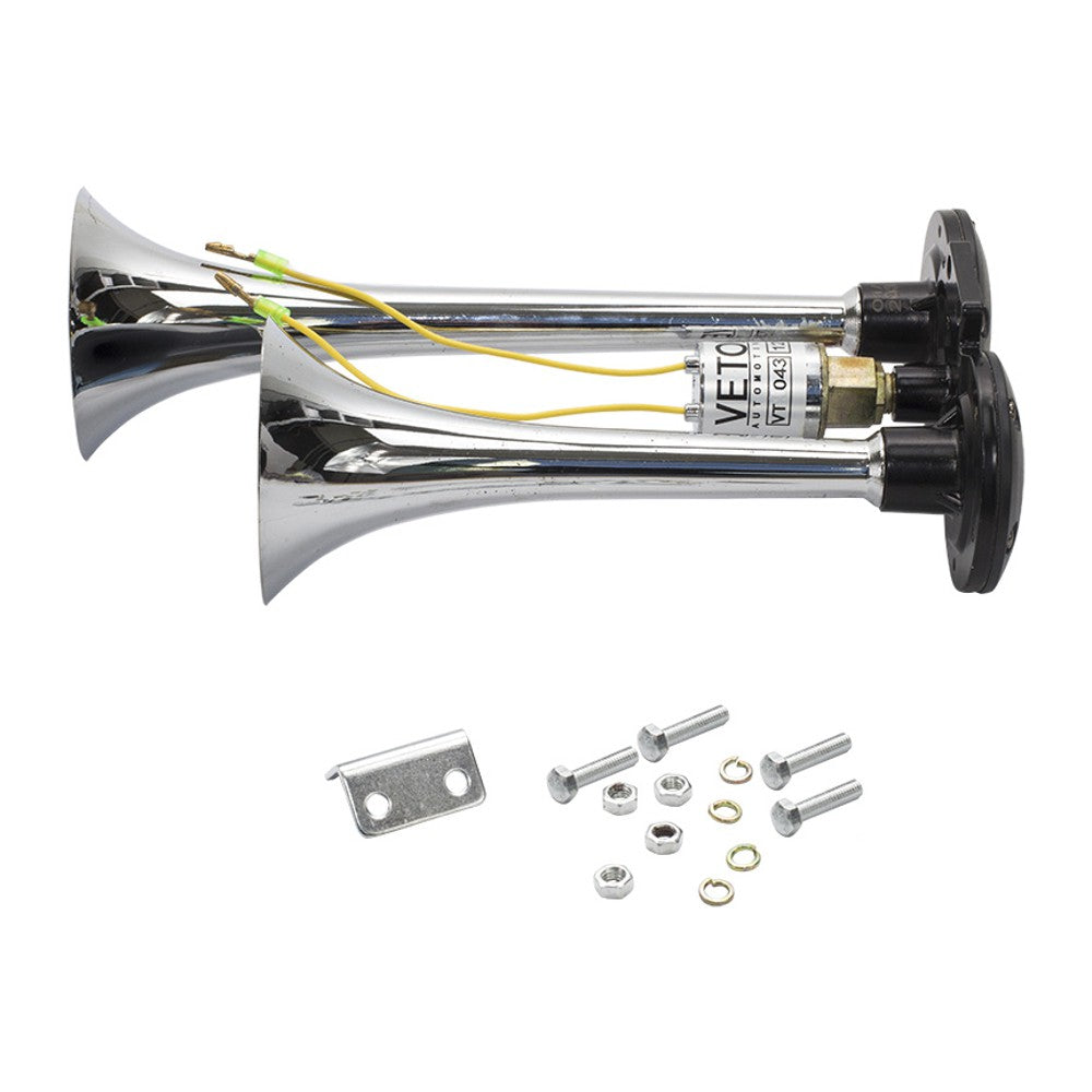 Buzina 2 Cornetas Cromada 12V - Vetor - Vt043 - (11)