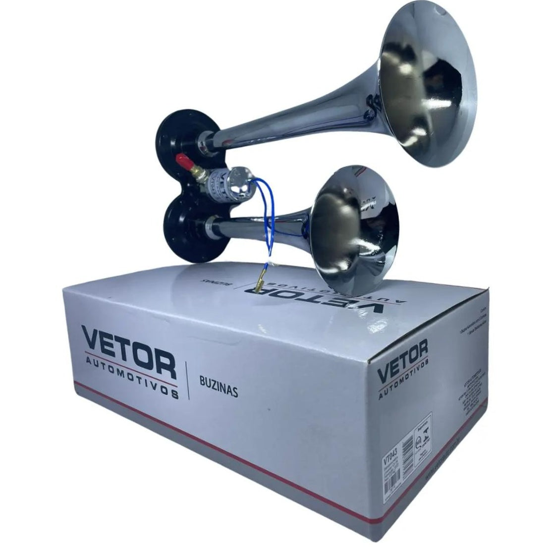 Buzina 2 Cornetas Cromada 12V - Vetor - Vt043 - (1)
