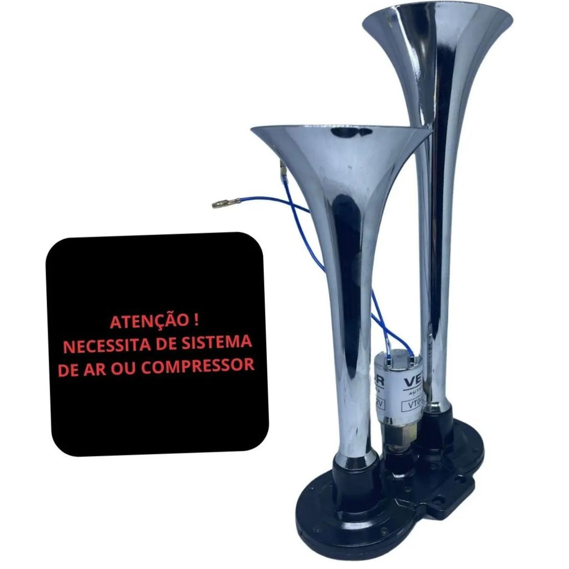 Buzina 2 Cornetas Cromada 12V - Vetor - Vt043 - (2)