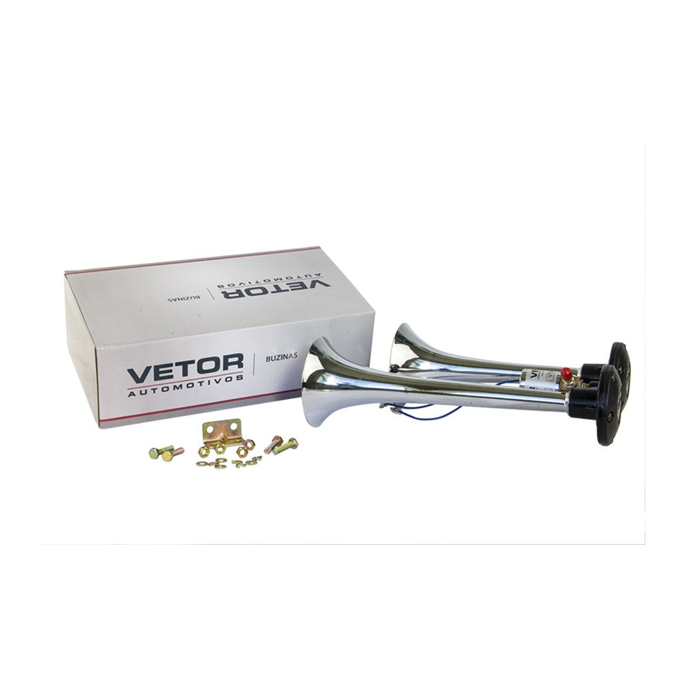 Buzina 2 Cornetas Cromada 24V - Vetor - Vt044 - (9)