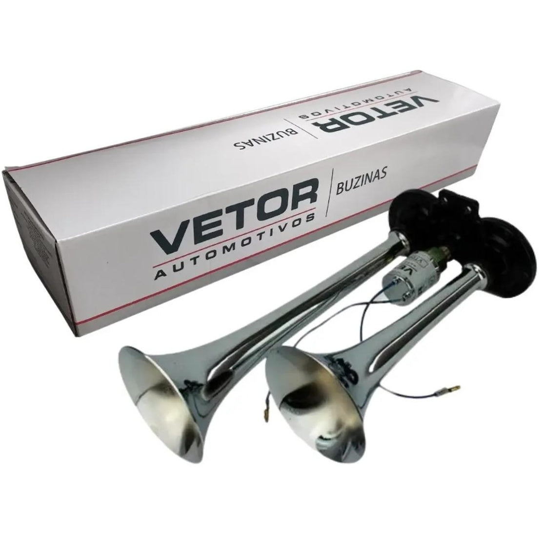 Buzina 2 Cornetas Cromada 24V - Vetor - Vt044 - (1)