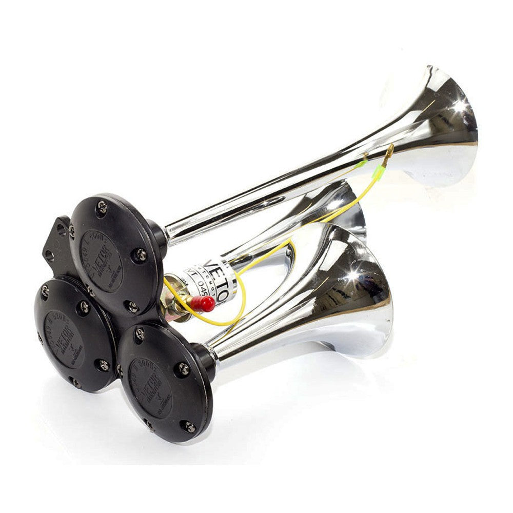 Buzina 3 Cornetas Cromada 12V/24V - Vetor - Vt049 - (8)