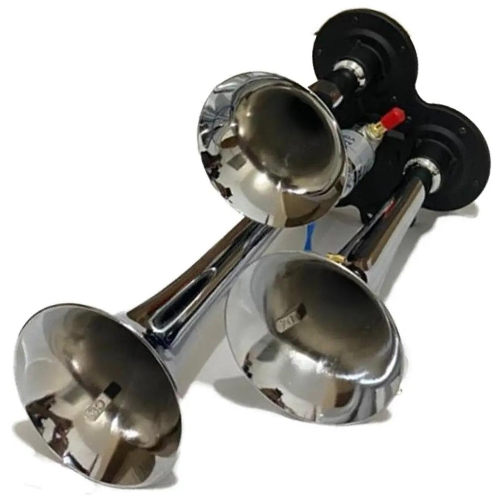Buzina 3 Cornetas Cromada 12V/24V - Vetor - Vt049 - (2)
